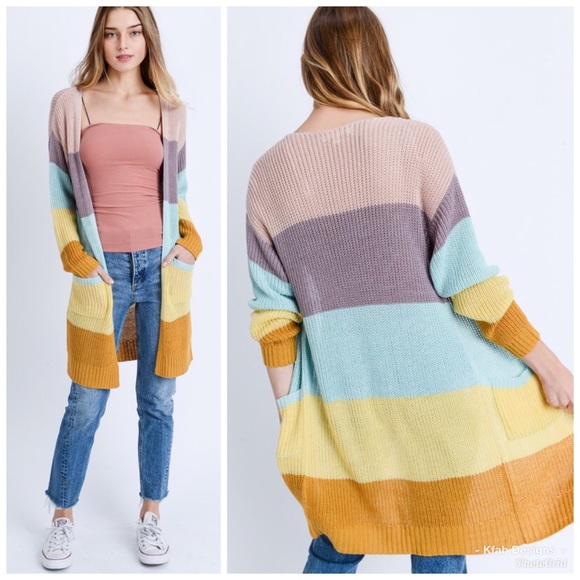 🥰LAST 1! Gorgeous Pastel Striped Pocket  Cardigan - Picture 3 of 7